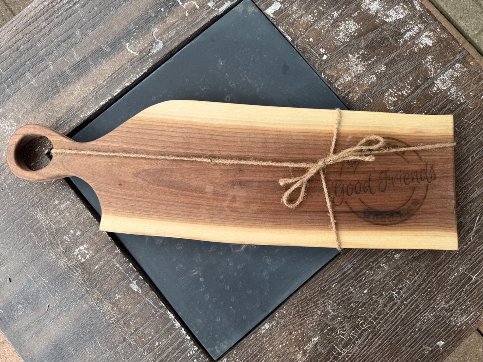 Wooden serving board crafted by On The Mark